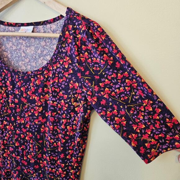LuLaRoe Nicole Dress, Size Medium Fall Leaves Print Circle Skirt Scoop Neck - Picture 2 of 6